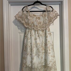 Ivory and Gold Lace Overlay Dress